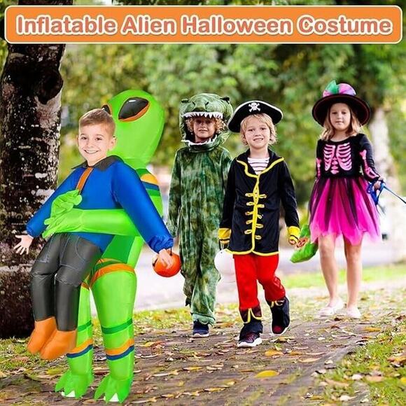 Kids Teens Inflatable Alien Costume Blow Up Pick Me Up Suit Halloween 4.6'-5.3' - Picture 5 of 8